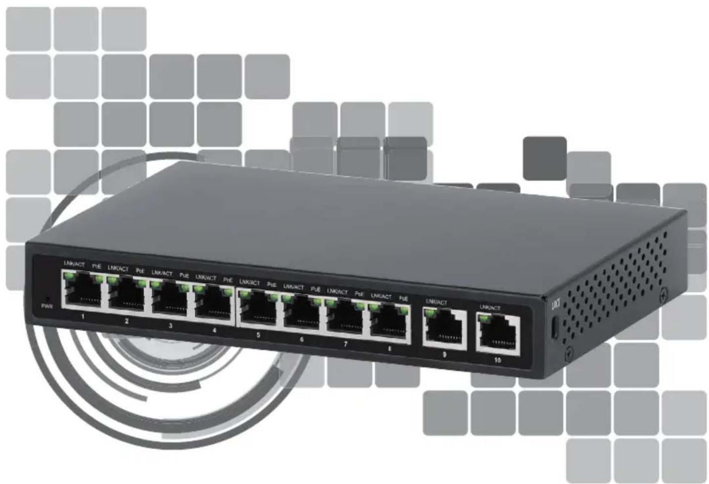 Intellinet 562027 - 10-Port PoE+ Switch with 8 Gigabit Ethernet Ports and 2 RJ45 Gigabit Uplink Ports - 1