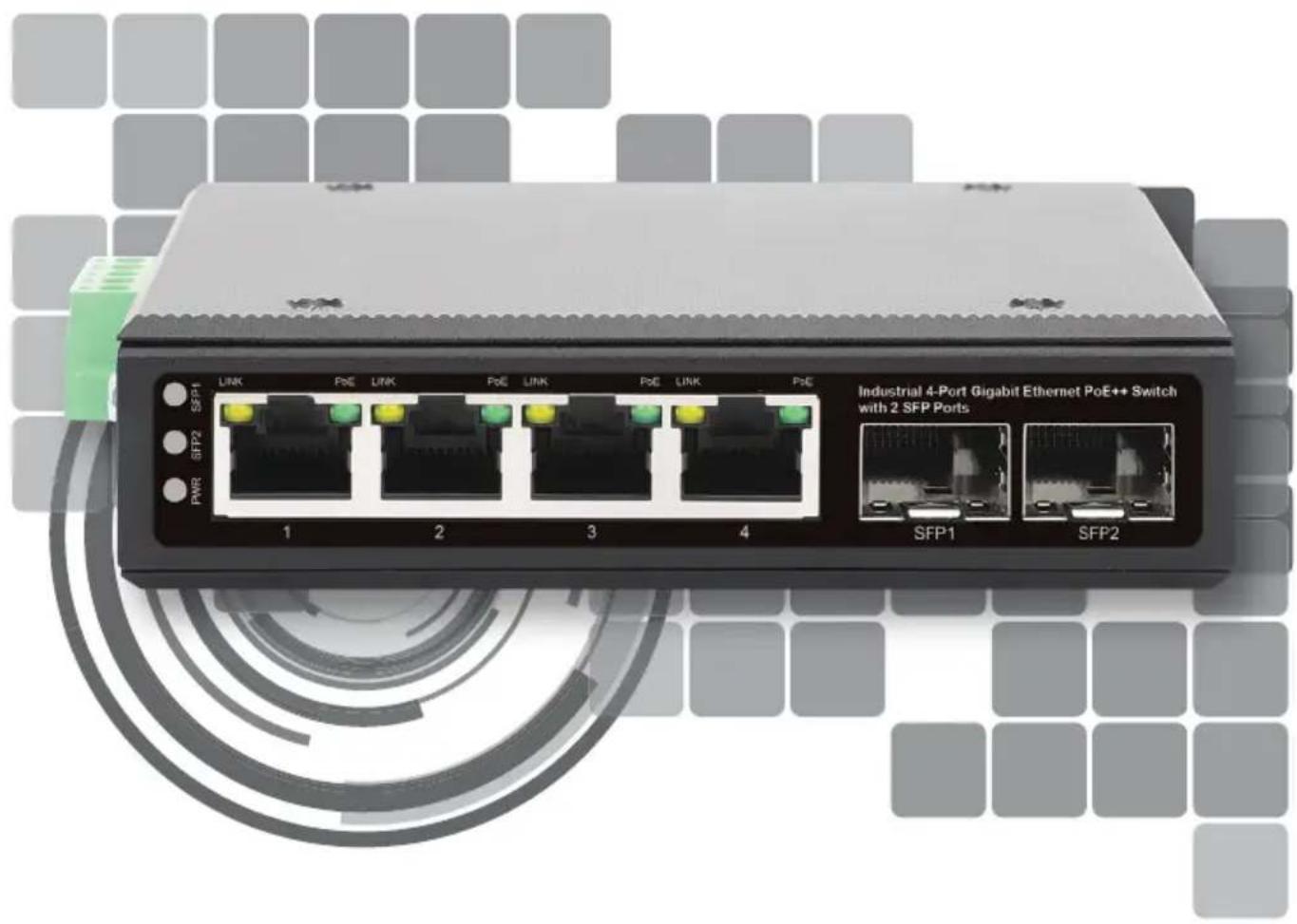 Intellinet 508995 - Industrial 4-Port Gigabit Ethernet PoE++ Switch with 2 SFP Ports Instructions - 1