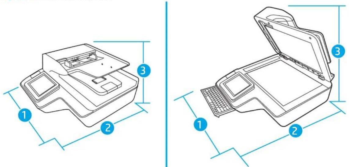 HP Digital Sender Flow 8500 fn2 - Dimensions du produit (Scanner à plat HP ScanJet Enterprise Flow N9120 fn2) - 1