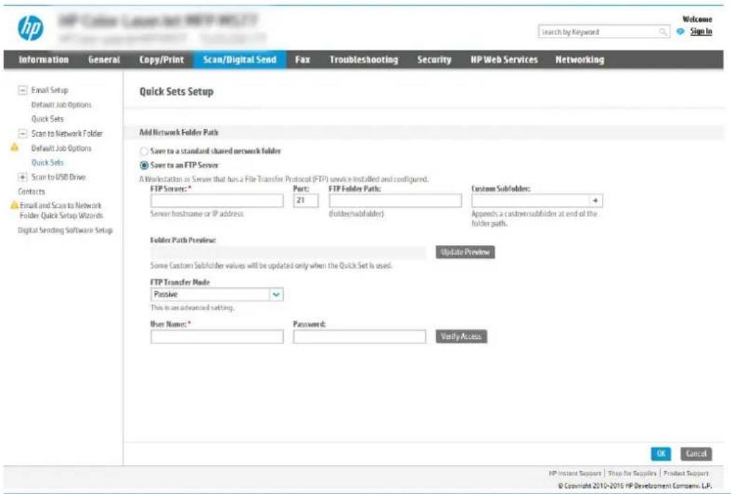 HP Digital Sender Flow 8500 fn2 - Option 1: Dossiers partages ou FTP - 8