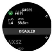 GASES Air ppD: 1.4 MOD 55.6 m DISABLED NX32 MOD