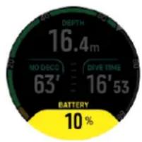 DEPTH 16.4m NO DECO 63' DIVE TIME 16'53 BATTERY 10%