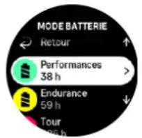 MODE BATTERIE Retour Performances 38 h Endurance 59 h Tour