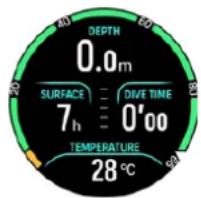 DEPTH 0.0m SURFACE —— DIVE TIME 7h —— 0'00 TEMPERATURE 28 °C
