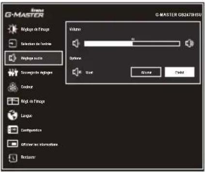 G-MASTER GIS24TSHSU Volume: Options: View Main Delete Rylog de l'image Selection de l'image Rylog de auto Sousages de rayloges Couleur Rylog de l'image Language Configuration All other information Restore