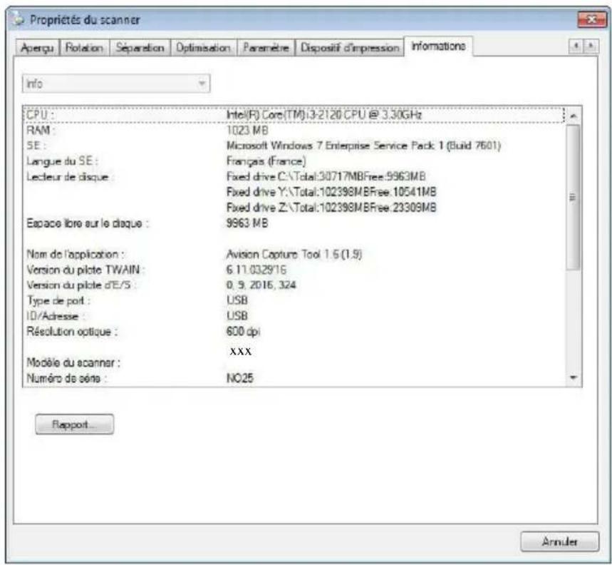 AVISION AD380WN - L'onglet Informations - 1