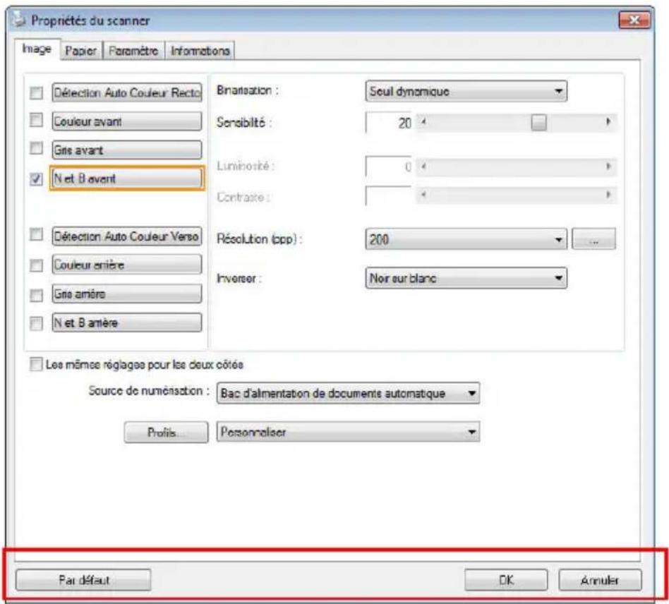 AVISION AD120S - Boutons de la boîte de dialogue Propriétés du scanner - 1