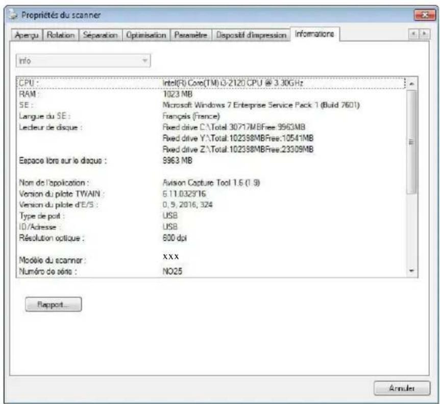 AVISION AD380F - L'onglet Informations - 1