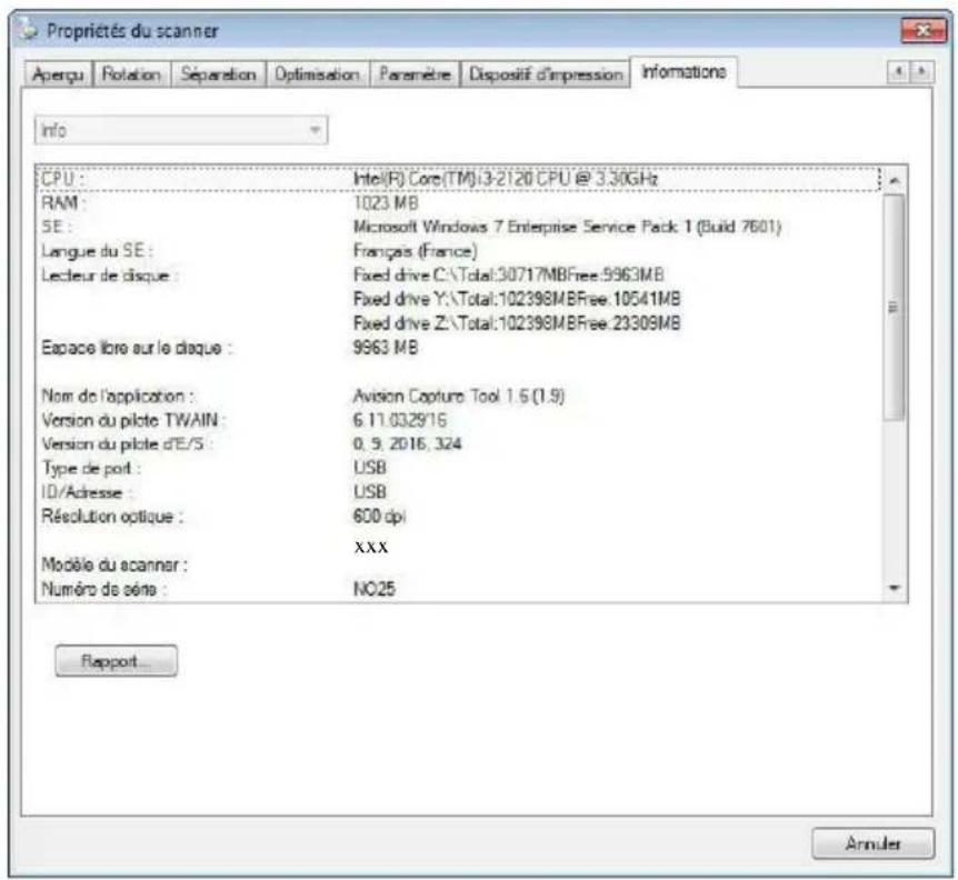AVISION AD370i - L'onglet Informations - 1