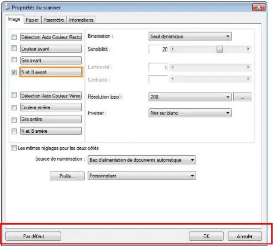 AVISION AD6090N - Boutons de la boîte de dialogue Propriétés du scanner - 1