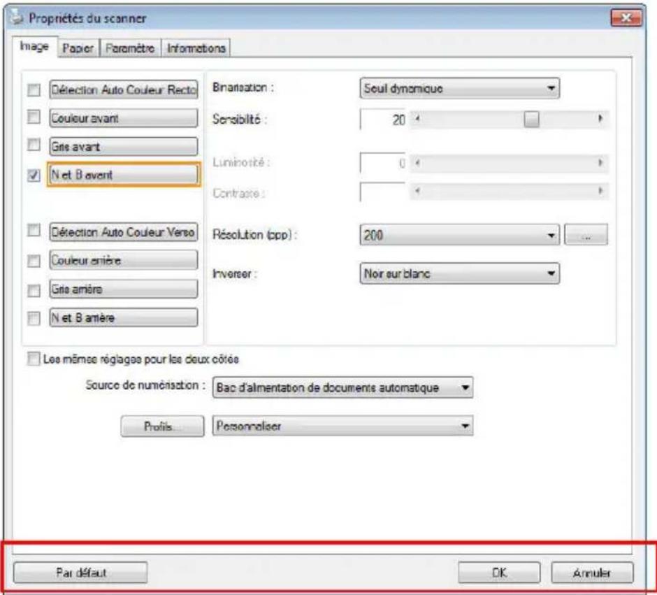 AVISION AD8120P - Boutons de la boîte de dialogue Propriétés du scanner - 1