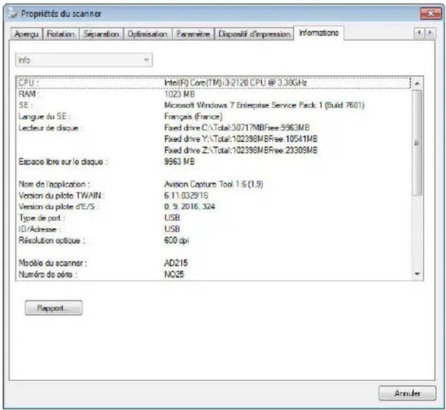 AVISION AD8120P - L'onglet Informations - 1