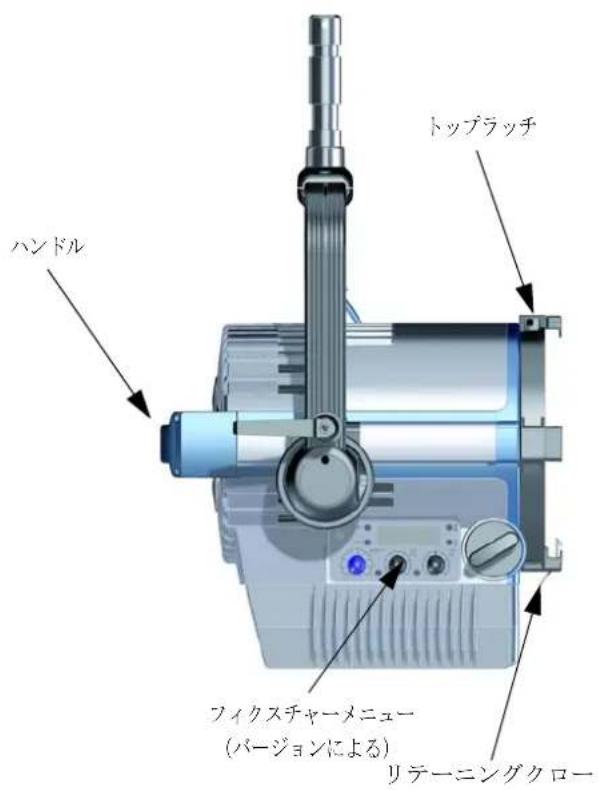 ハンドル トップラッチ フィクスチャーメニュー (バージョンによる) リテーニングクロー