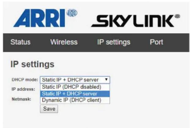 ARRI SkyLink - Onglet IP Settings - 1