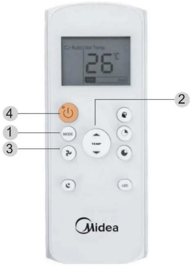 Auto / Set Temp. 26°C MODE TEMP LED Midea
