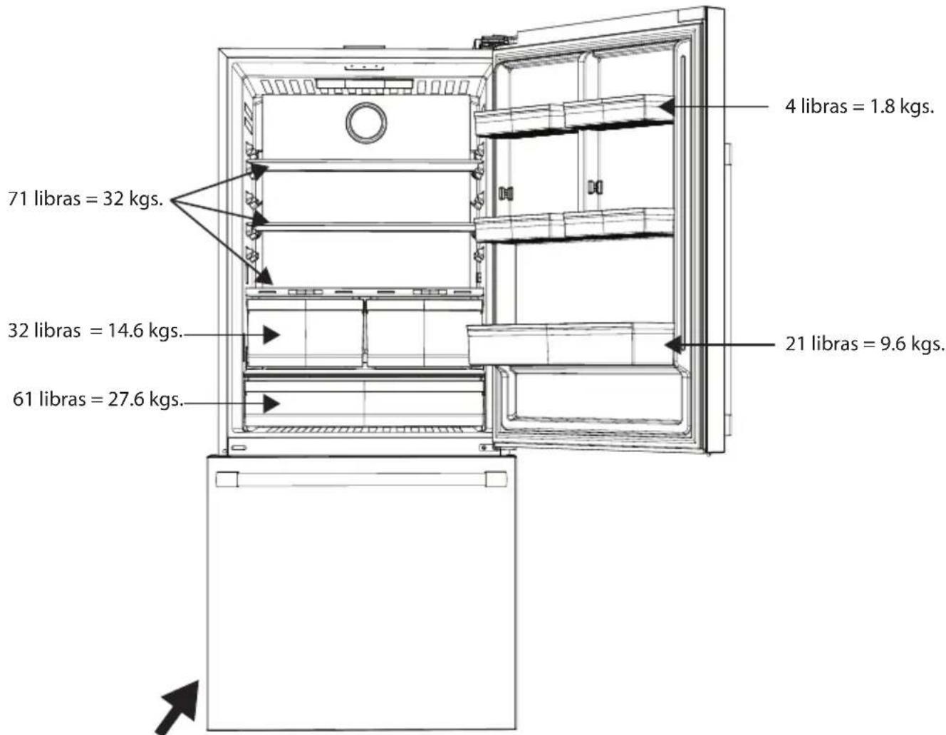BEKO BFBF30216SSL - Limitación del peso de los estantes del refrigerador - 1