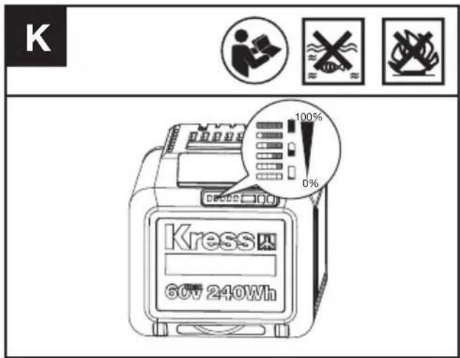 KRESS KC330.9 - PREVERJANJE STANJA NAPOLNJENOSTI AKUMULATORJA (Glej sliko K) - 1