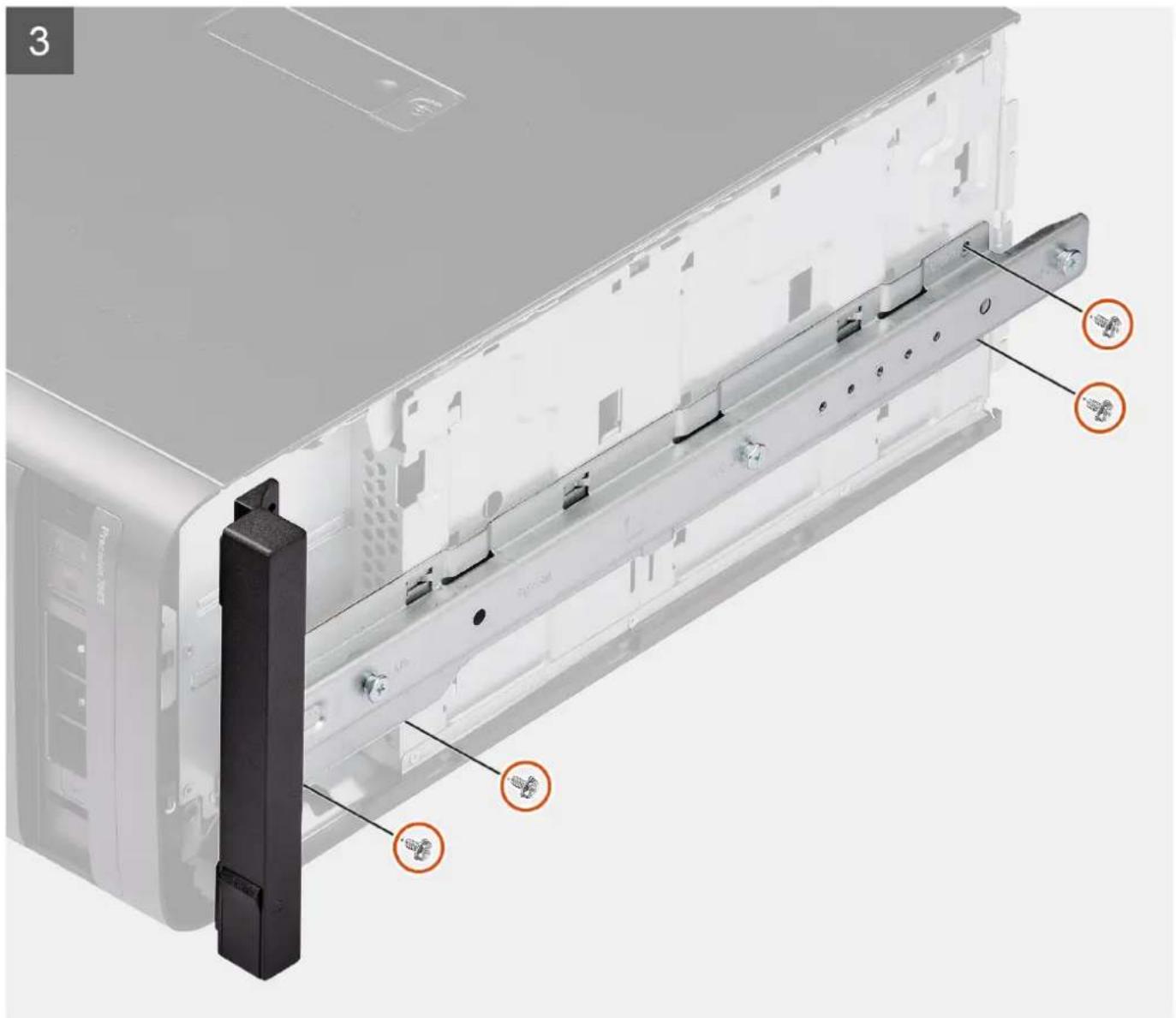 Technical diagram of a server rack with labeled components and mounting points, showing internal structure and assembly details.