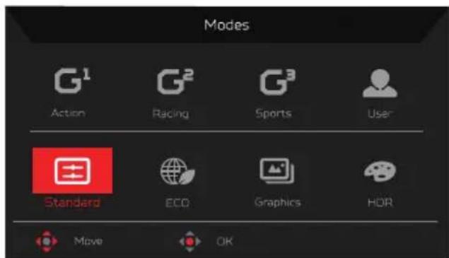 ACER XZ271UP3 - Touche de raccourci 1 (réglage par défaut : Standard mode (Mode Standard)) - 1