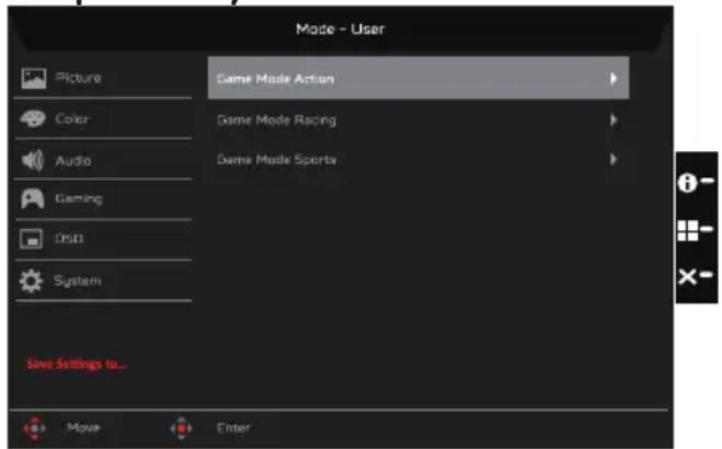 ACER XZ271UP3 - Save Setting to... (Enregistrer Réglage vers...) (mode Utilisateur uniquement) - 1