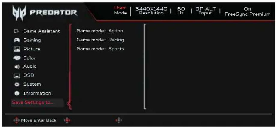 ACER X34V3 - Enregistrer le réglage vers...(Mode Utilisateur seulement) - 1