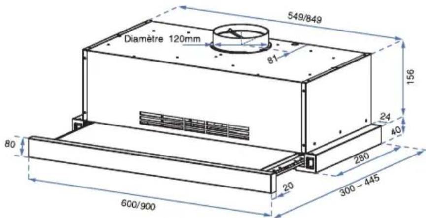 Diamètre 120mm 549/849 81 156 24 40 280 20 300 - 445 80 600/900