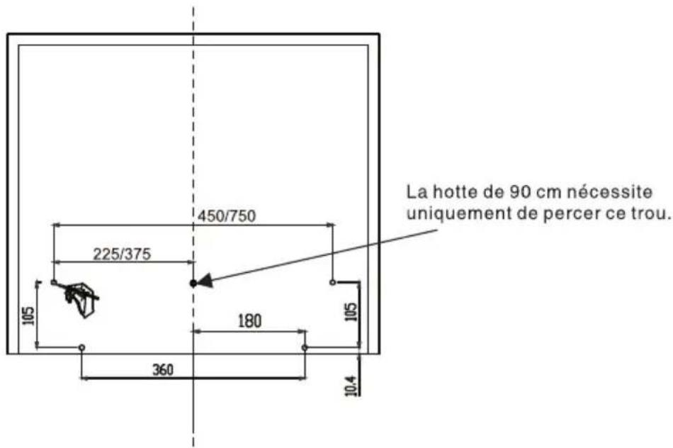 La hotte de 90 cm nécessite uniquement de percer ce trou. 450/750 225/375 105 180 105 360 10.4