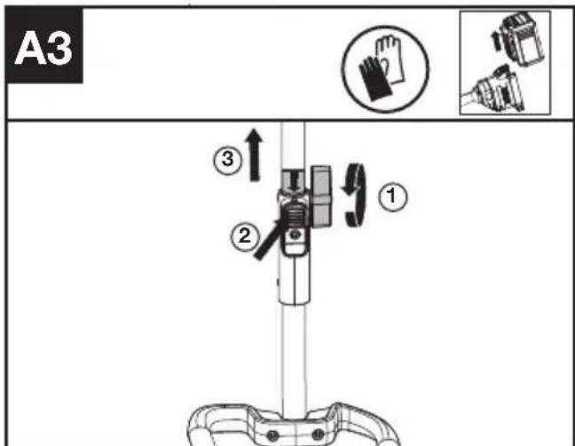 KRESS KAC141 - Montaje y desmontaje del accesorio de cabezal motorizado. (véase la. A1, A2, A3) - 5
