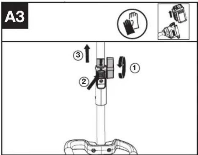 KRESS KAC141 - Assembling and disassembling the Power head attachment. (See Fig. A1, A2, A3) - 3