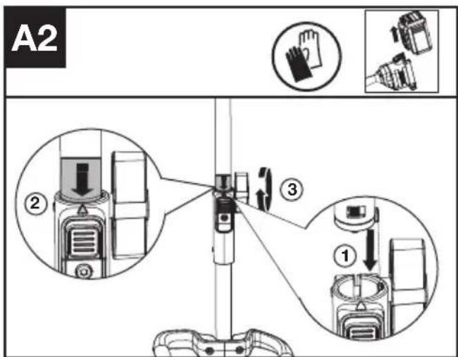 KRESS KAC141 - Montaje y desmontaje del accesorio de cabezal motorizado. (véase la. A1, A2, A3) - 3