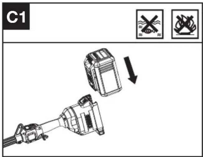 KRESS KAC104 - Fjerning eller installering av batteripakke (se fig. E1, E2) - 1