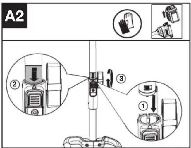 KRESS KAC142 - Montagem e desmontagem do acessório da cabeça motorizada. (Ver Fig. A1, A2, A3) - 2
