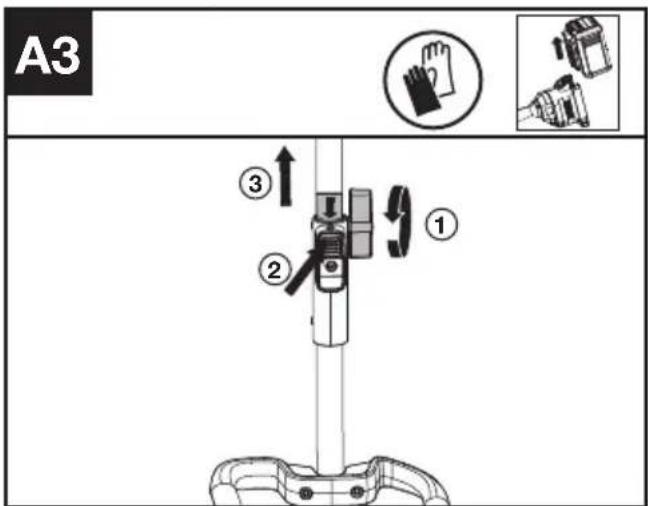 KRESS KAC142 - Assembling and disassembling the Power head attachment. (See Fig. A1, A2, A3) - 3