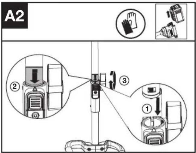 KRESS KAC142 - Tehopään lisävarusteen kokoaminen ja purkaminen. (ks. kuva A1, A2, A3) - 2