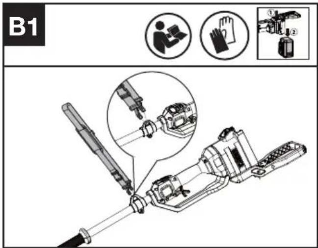 KRESS KC240.9 - Fjerning eller installering av batteripakke (Se figur. B1, B2) - 1