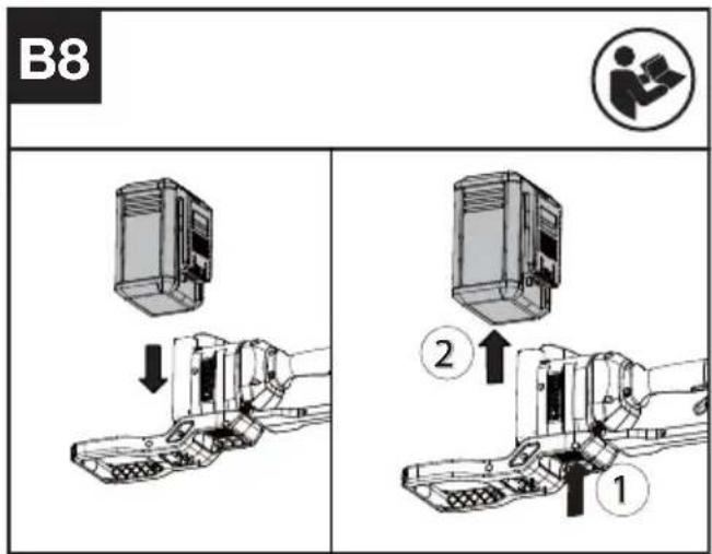 KRESS KC240.9 - Installing &amp; removing the battery pack (See Fig. B8) - 1