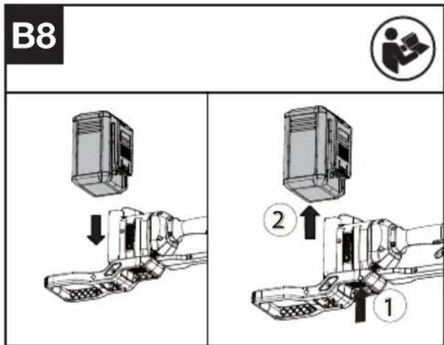 KRESS KC241.9 - Sådan fjernes eller isættes batterienheden (Se Fig. B8) - 1