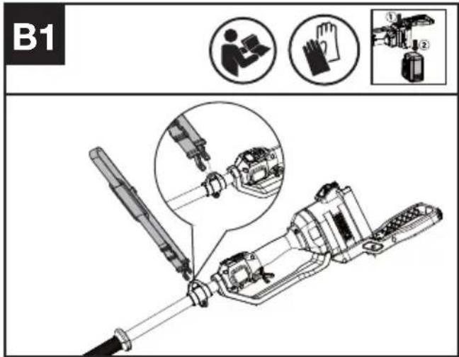 KRESS KC241.9 - Fjerning eller installering av batteripakke (Se figur. B1, B2) - 1