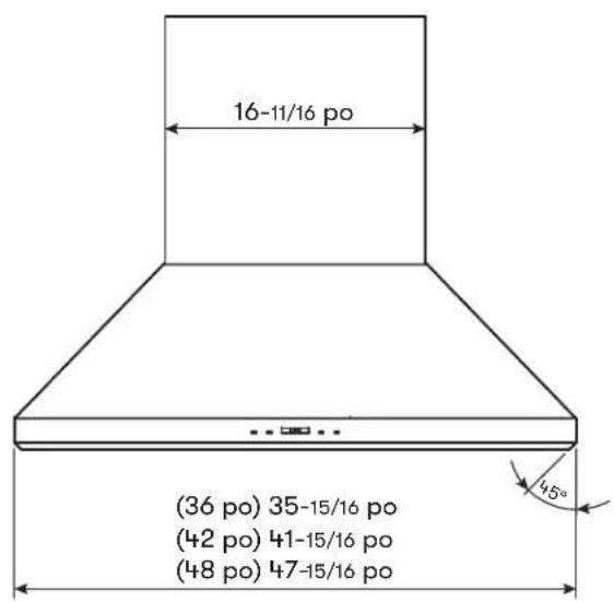 16-11/16 po (36 po) 35-15/16 po (42 po) 41-15/16 po (48 po) 47-15/16 po 45°
