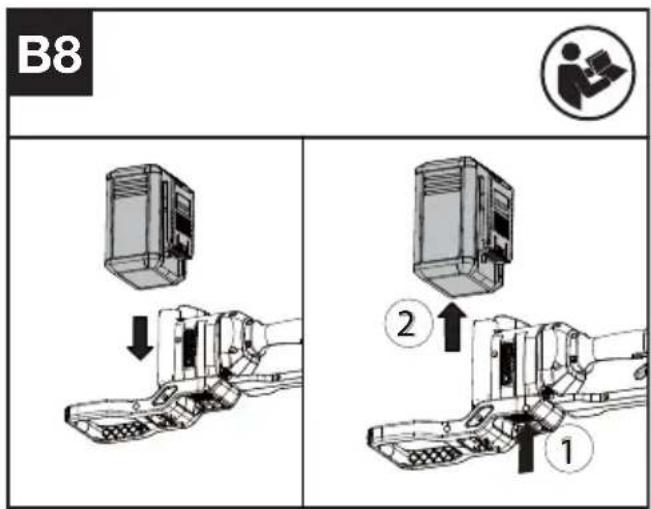 KRESS KC270.9 - Het accupack verwijderen of plaatsen (Zie Fig. B8) - 1