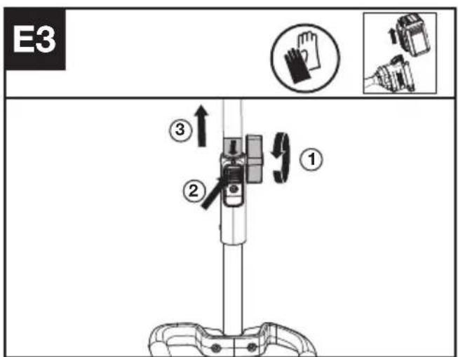 KRESS KAC105 - Montaje y desmontaje del accesorio de cabezal motorizado. (véase las Fig. E1, E2, E3) - 3