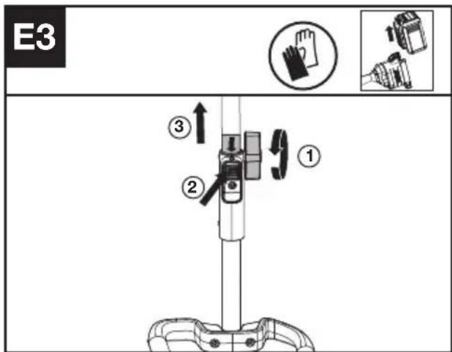 KRESS KAC105 - Tehopään lisävarusteen kokoaminen ja purkaminen. (ks. kuvat E1, E2, E3) - 3