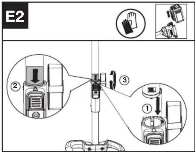 KRESS KAC105 - Tehopään lisävarusteen kokoaminen ja purkaminen. (ks. kuvat E1, E2, E3) - 2