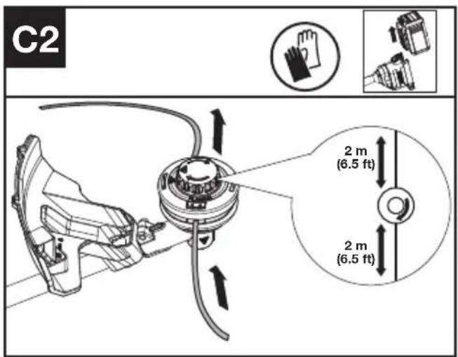 KRESS KAC105 - Tekerje le a trimmer vonalát (Lásd C1, C2, C3. ábrá) - 2