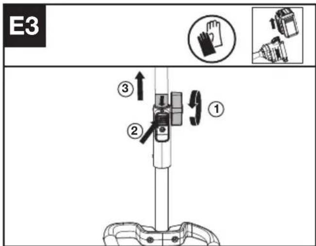 KRESS KAC105 - Assembling and disassembling the Power head attachment. (See Fig. E1, E2, E3) - 1
