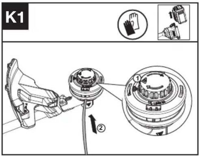 KRESS KC120.9 - Enrolando a linha do aparador (Veja Figura. K1, K2, K3) - 1