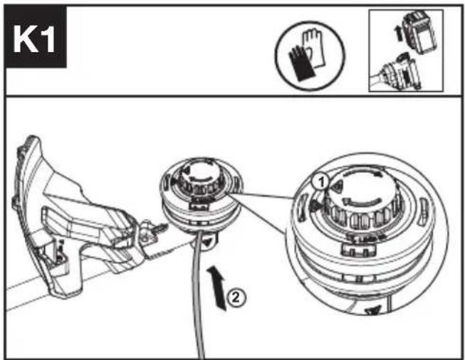 KRESS KC120.9 - Avvolgimento filo di taglio (Vedi Fig. K1, K2, K3) - 1