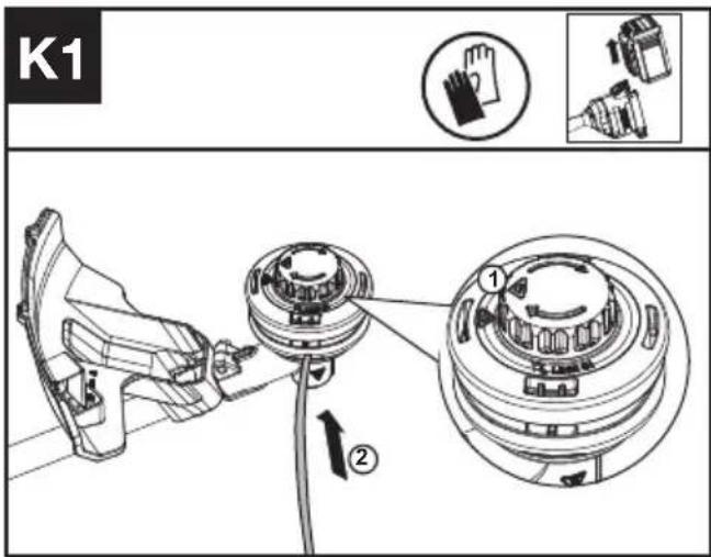 KRESS KC120.9 - Den Trimmerfaden aufwickeln (Siehe Abb. K1, K2, K3) - 1