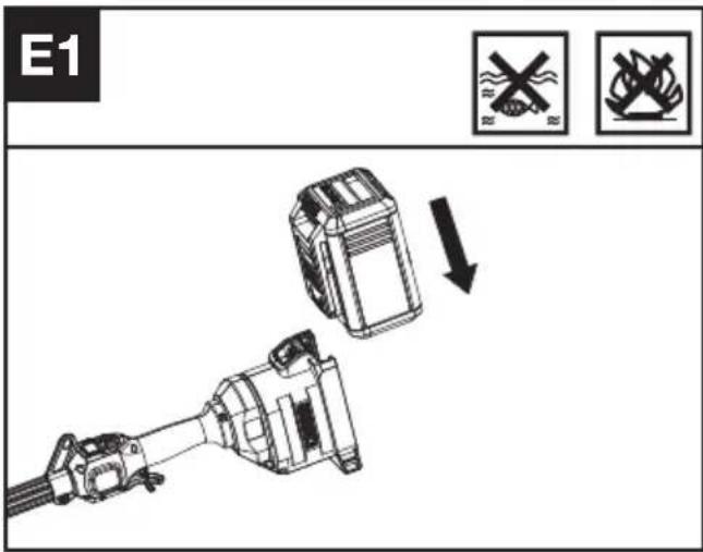 KRESS KC120.9 - Akkuyksikön asentaminen ja irrottaminen (ks. kuvat E1 ja E2) - 1
