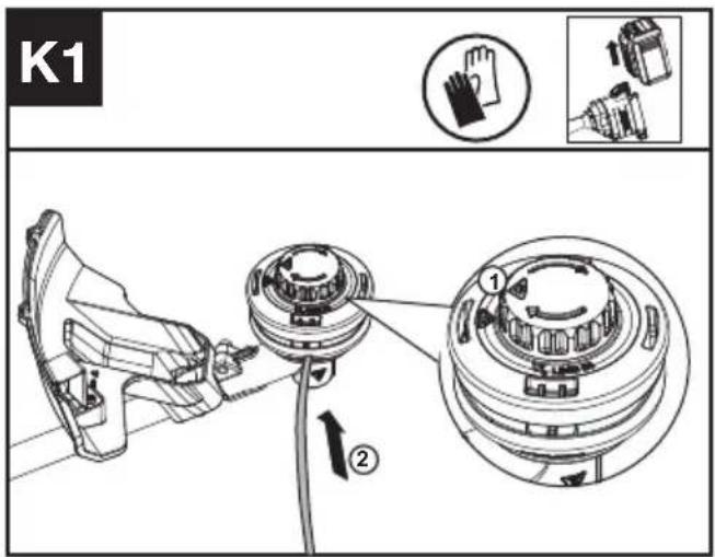 KRESS KC120.9 - Vikling af trimmerlinjen (se fig. K1, K2, K3) - 1
